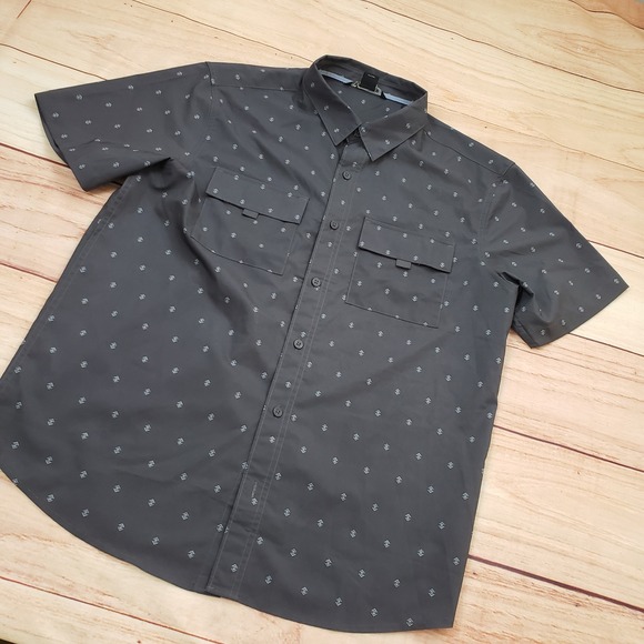 Voyager Shirt Mens Medium Gray Geometric Print Short Sleeve Button Down Outdoor - Picture 2 of 9